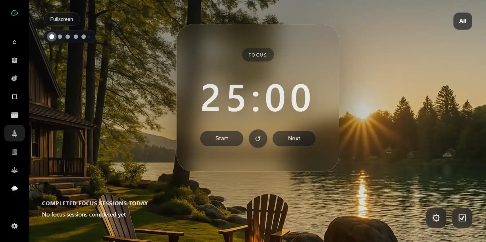 EasyLife.ai focus timer ready to start — Pomodoro-style deep work session for maximum productivity