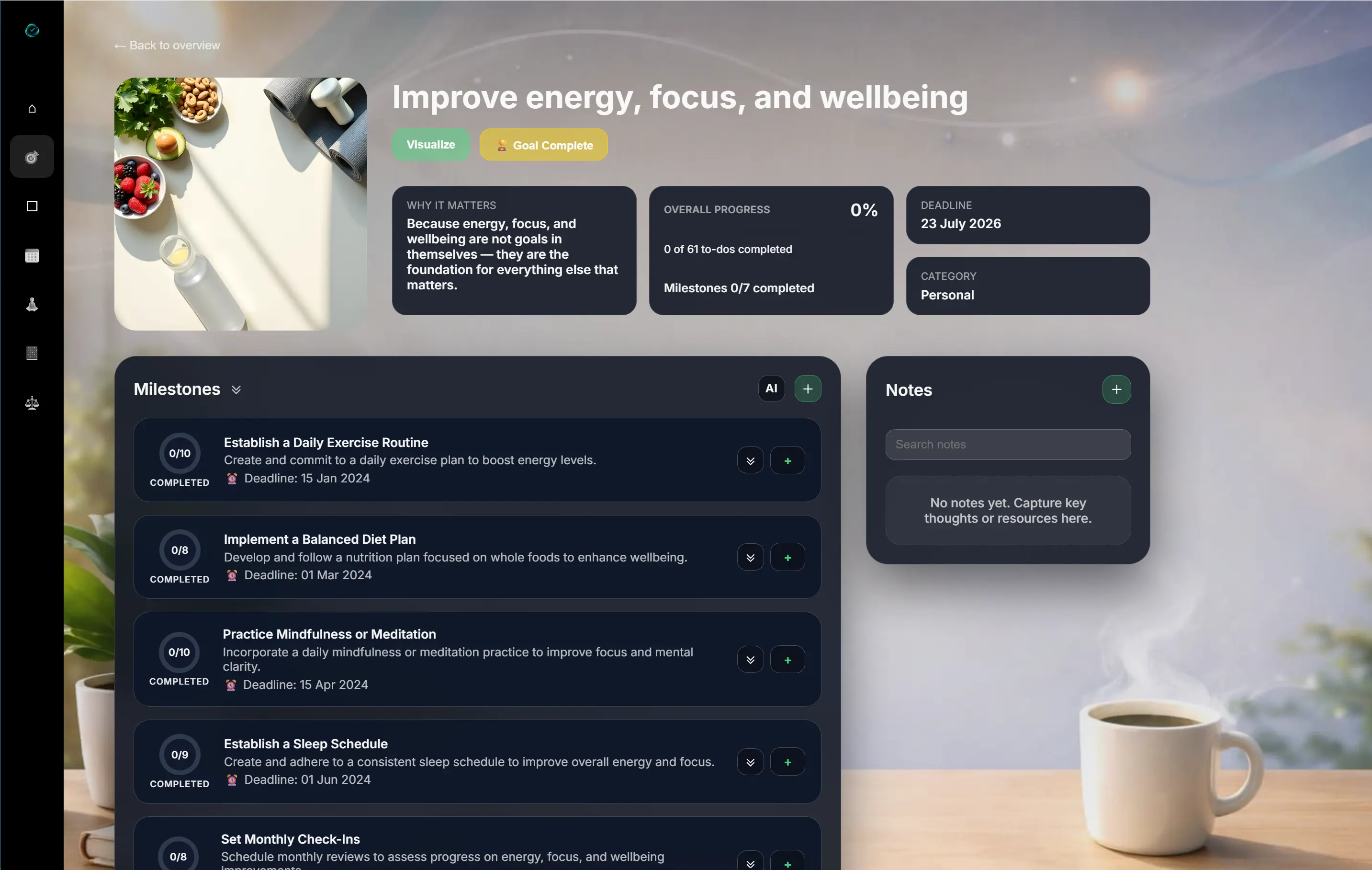 EasyLife.ai AI-powered goal setting — automatically generates milestones and actionable tasks for productivity