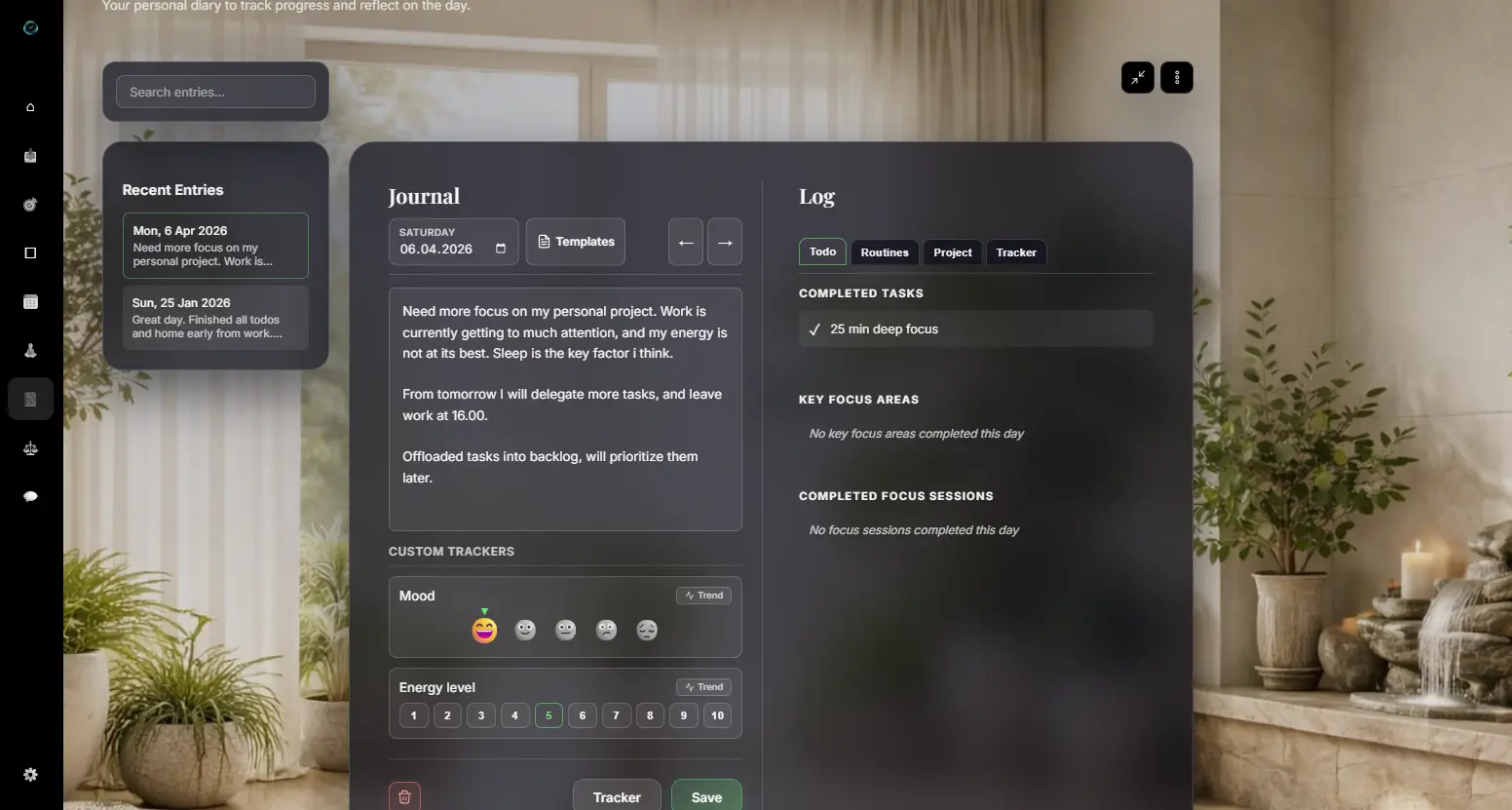 EasyLife.ai journal for brain dump — capture thoughts, reflect and clear mental fog for better productivity