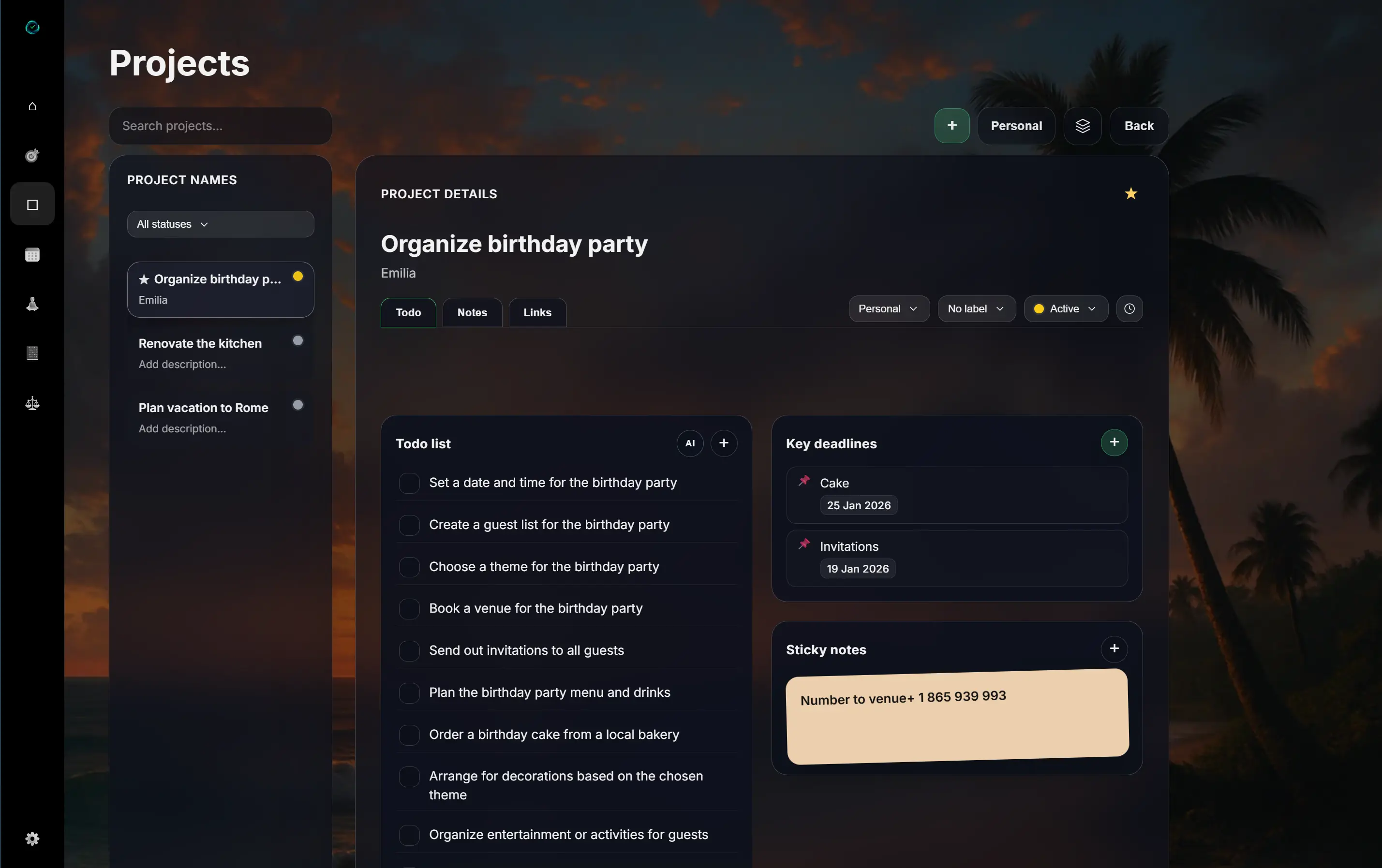 EasyLife.ai project management view — tasks grouped by project for structured productivity