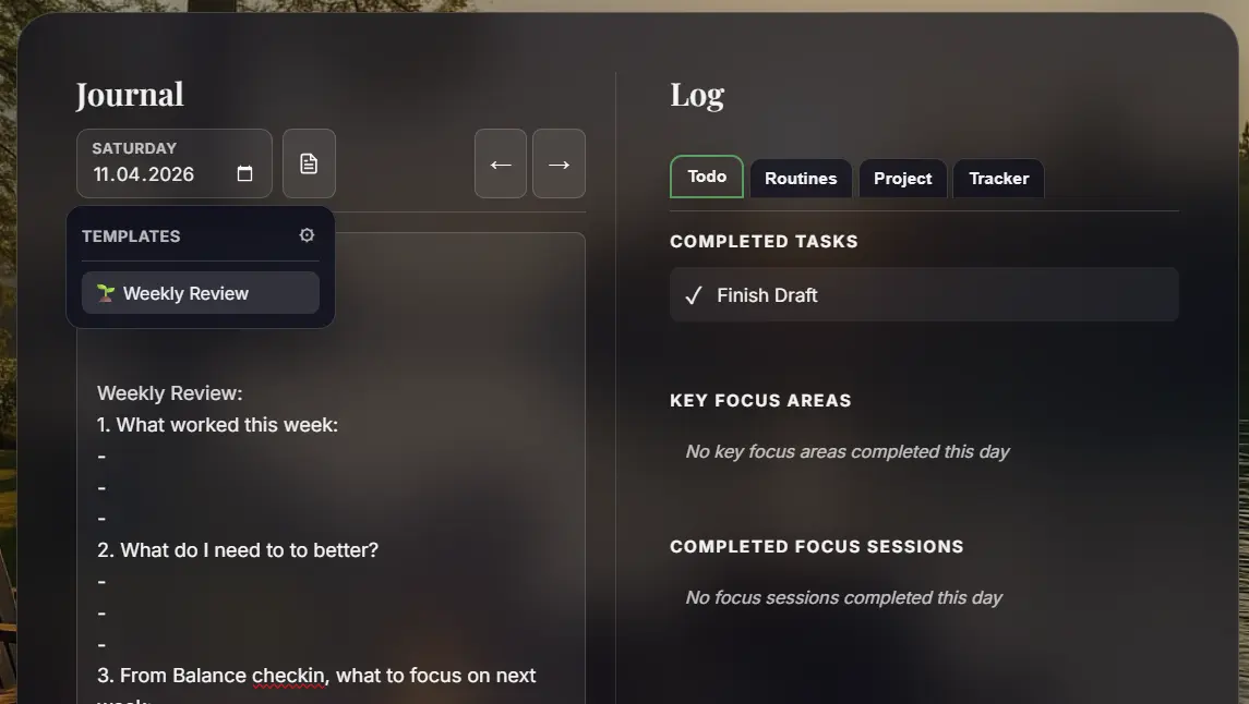 EasyLife.ai weekly review journal template — structured reflection for productive planning