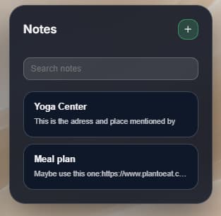 Contextual note-taking connected to a goal in EasyLife.ai