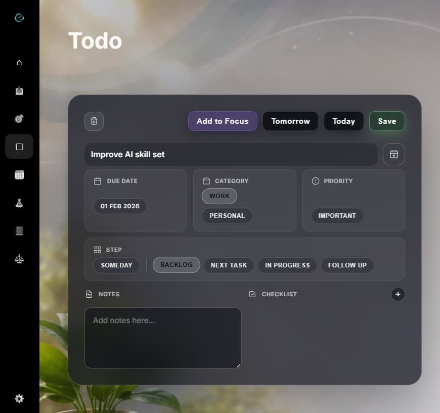 Focus mode highlighting important tasks in EasyLife.ai