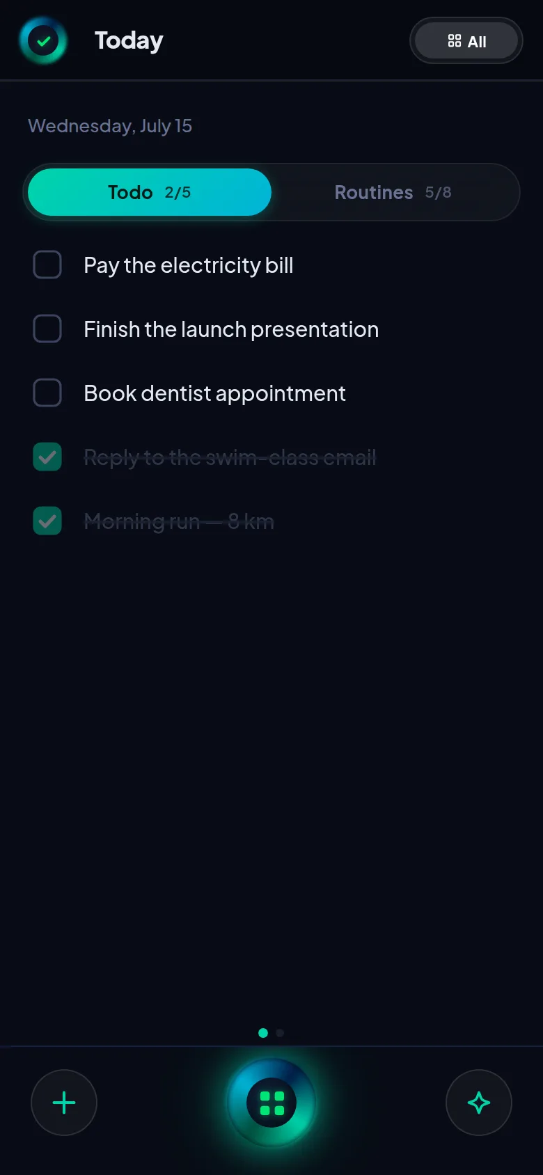 EasyLife.ai on mobile — today's tasks and routines in the same system as on desktop
